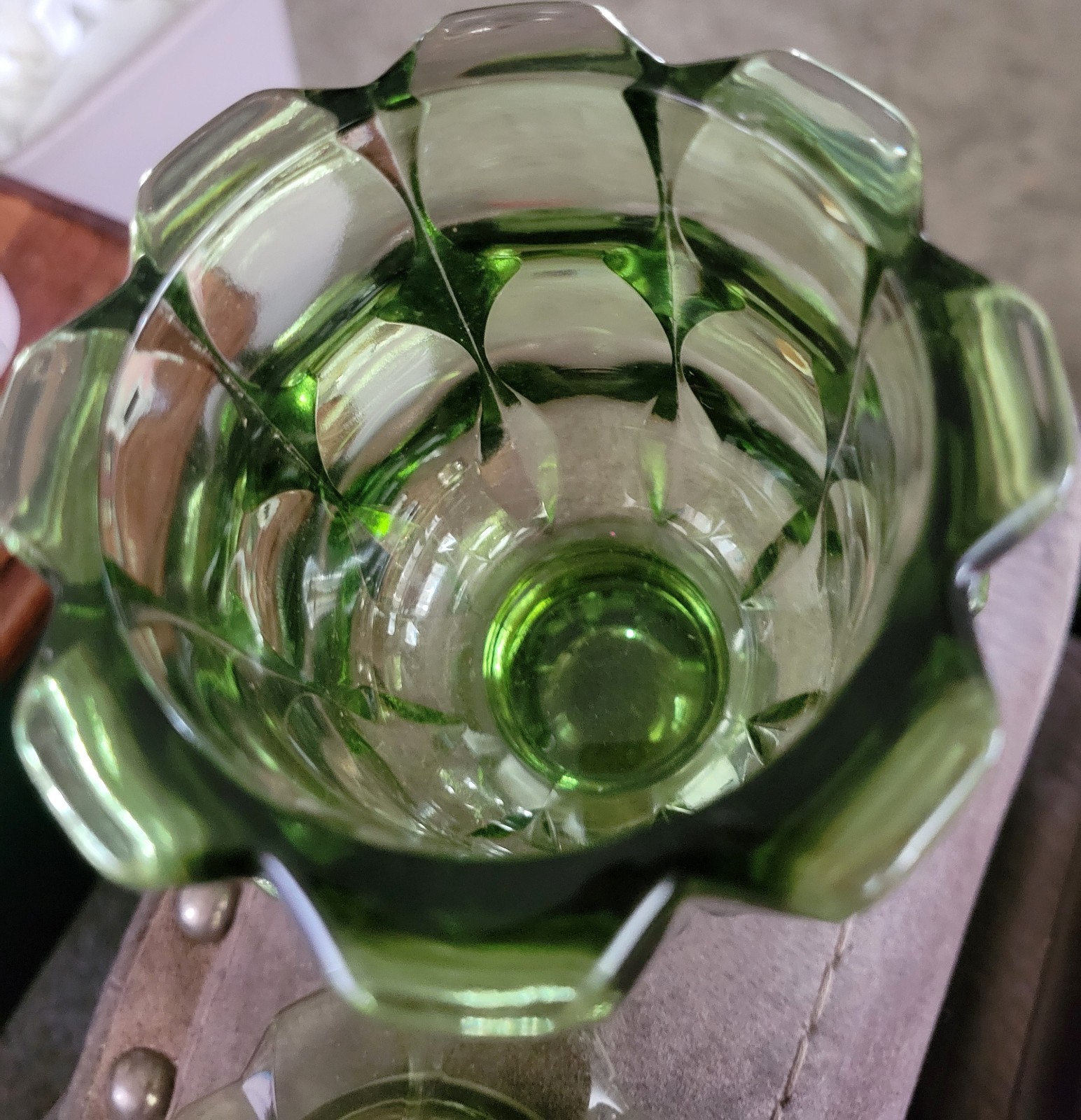 Fenton Rare Mid Century Vintage Valencia Colonial Green Glass Covered Compote