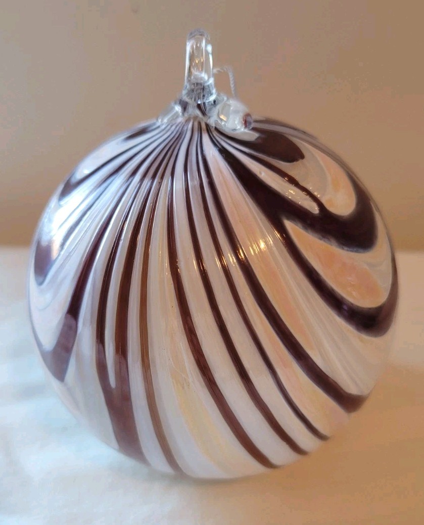 Blenko OOAK First Quality Black Cherry with White Frit Christmas Ornament