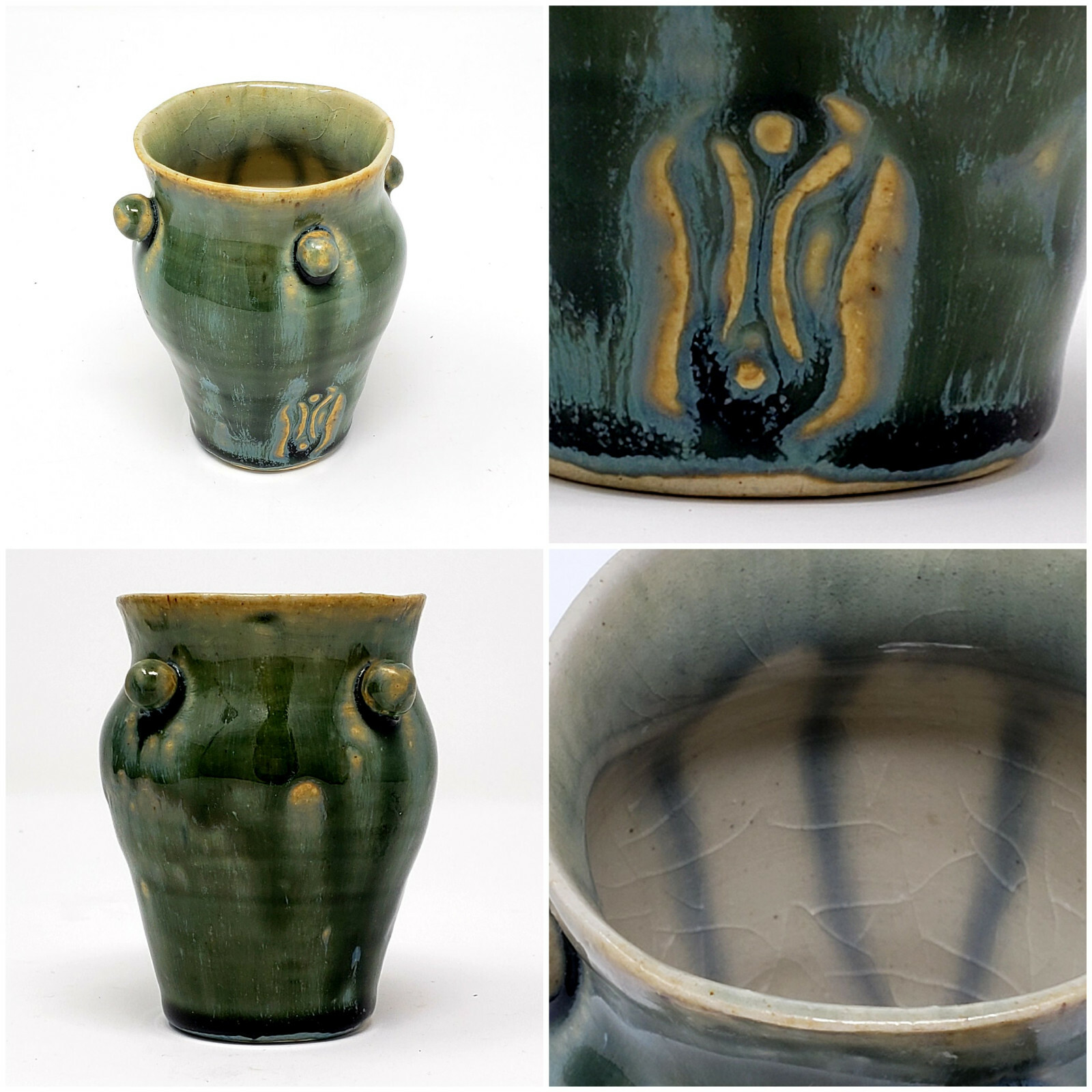 Art Pottery, Porcelain Vase Jar; Signed “Butterfly” Stamp; Studio Pottery 3 3/8″