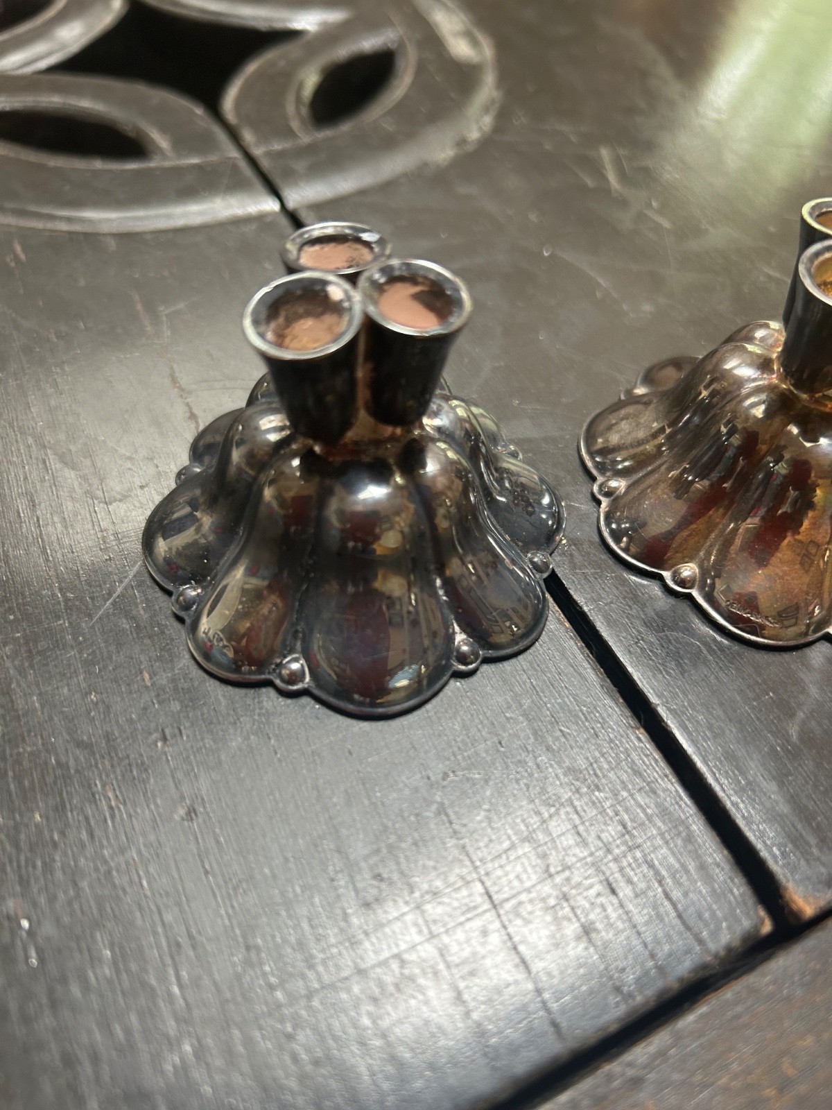 2 Vintage 1.5” T Hans Jensen Denmark tall thin candle silver plate candlestick