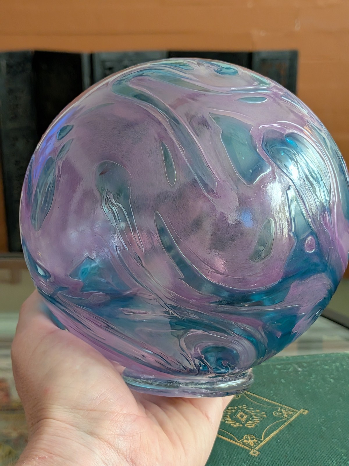 Pyromania Oregon Float Large Purple Art Glass Ball Orb Sphere Blue Swirl Signed
