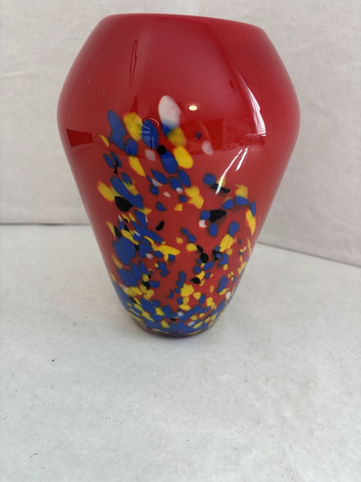 Red Splatter Spatter Glass Confetti Wide Mouth Vase Heavy Speckled Multicolor