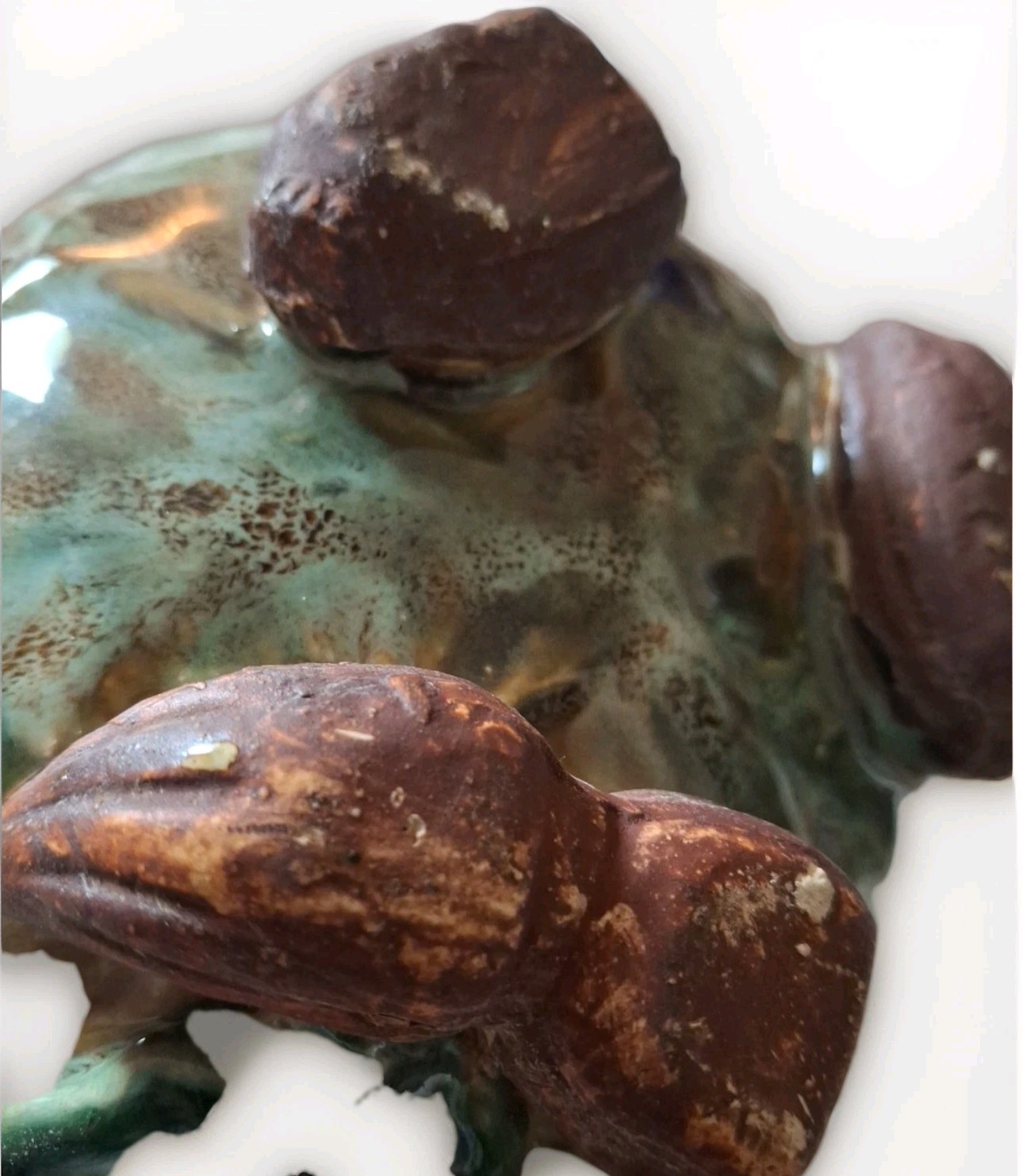Majolica Pottery Frogs Rose Pretty Planter/Fairy Garden OOAK See Descript Pics