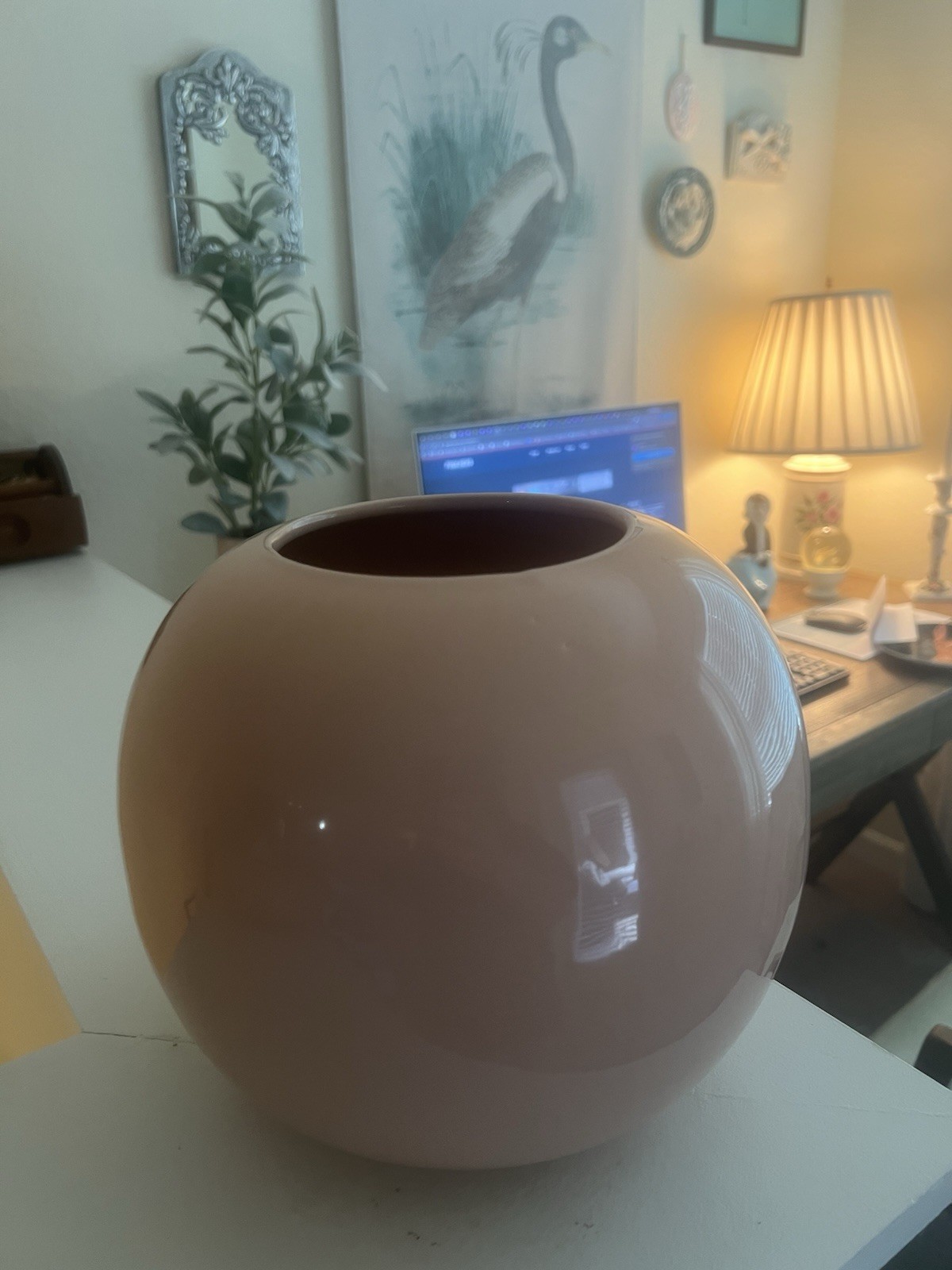 Vintage 80s Post Modern Large Peach Orb Vase Royal Imports