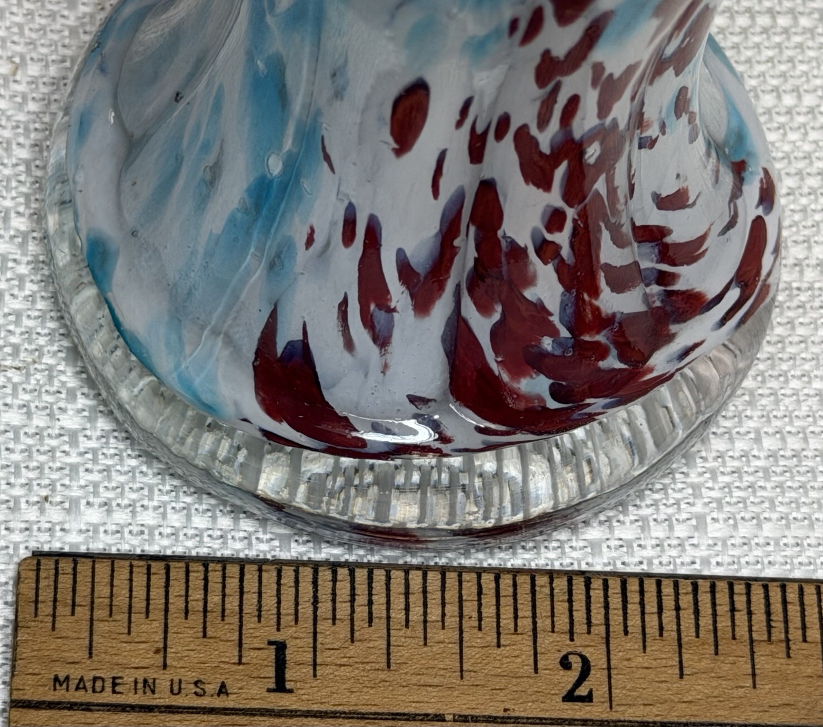 Ruffled Edge White, Red, Blue Splatter Speckled Czech Glass 8” Vase
