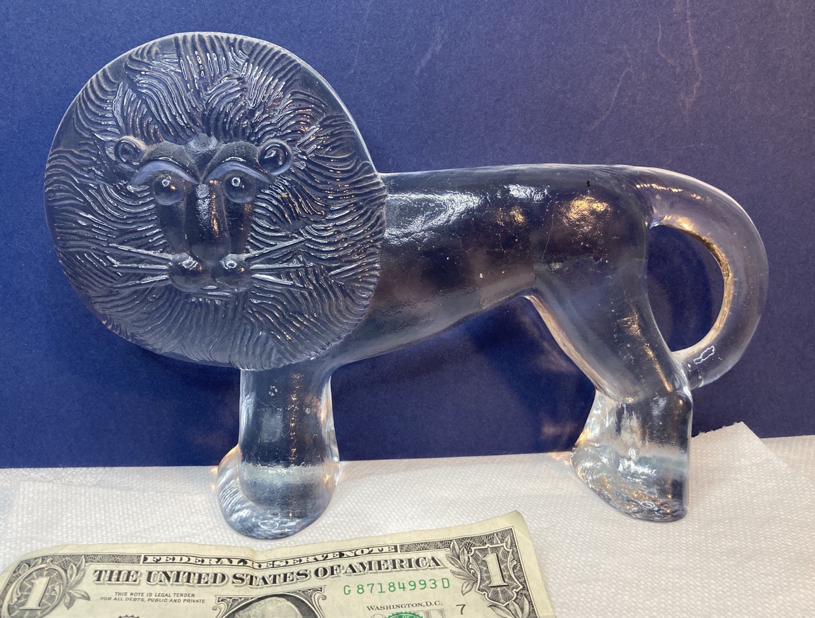 Kosta Boda 10 1/4” Long Glass LION Sculpture-Bertil Vallien-Boda Zoo Series Mint