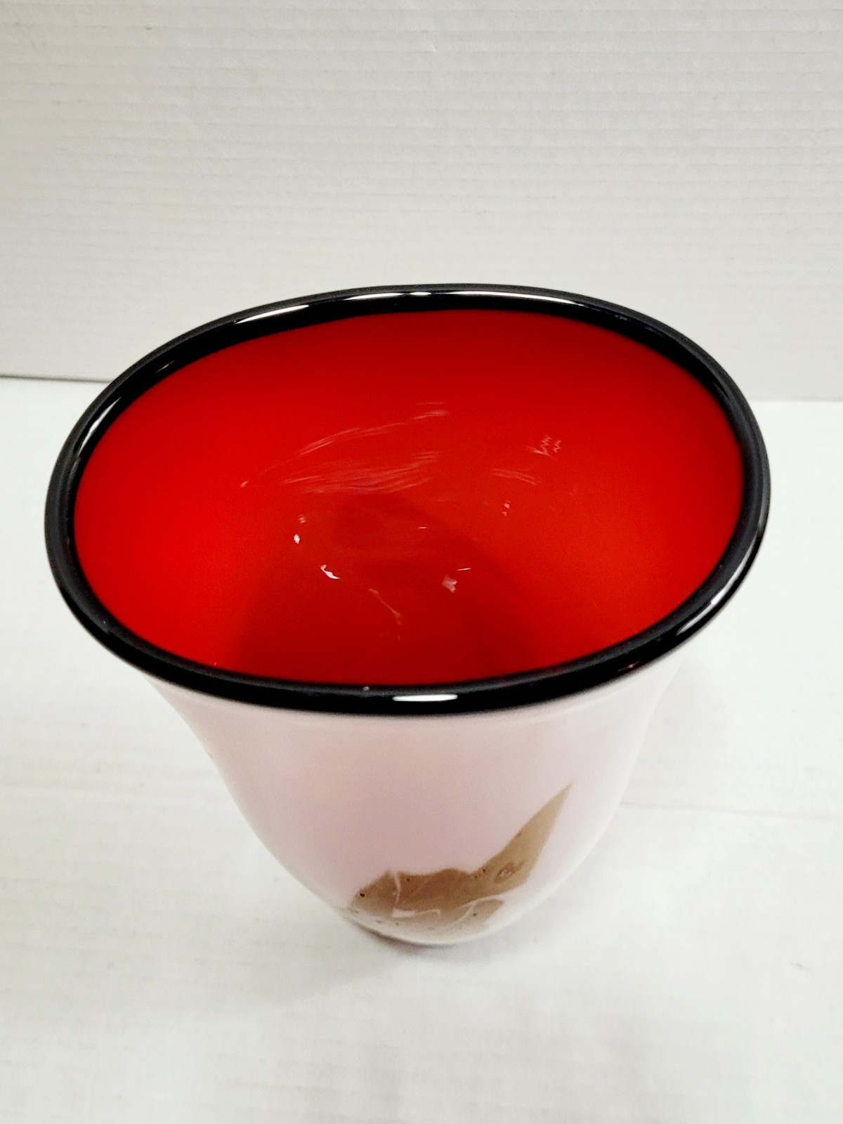 Vtg Nourot Art Glass Vase White Black Red Gold Confetti Swirl Signed 1996