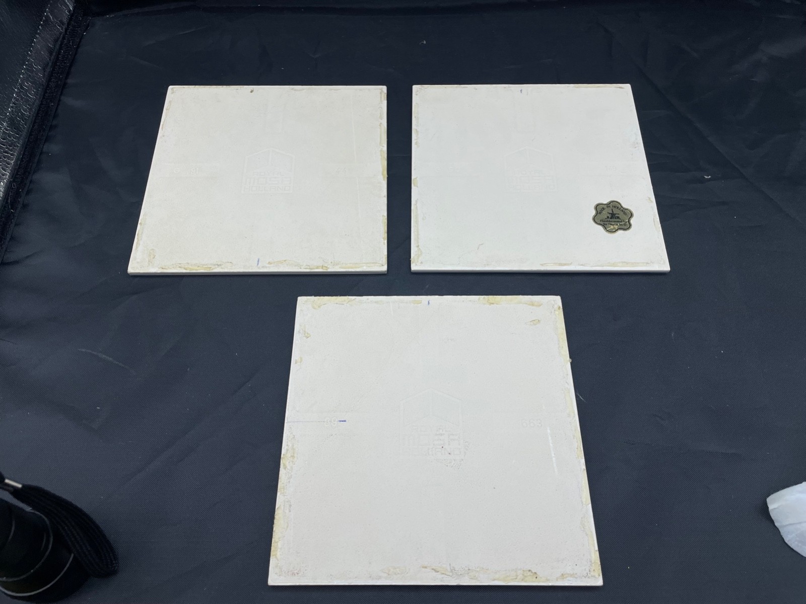 Vtg Royal Mosa Holland Tiles lot 3 ceramic Delft Blue White 6″ square Dutch Art