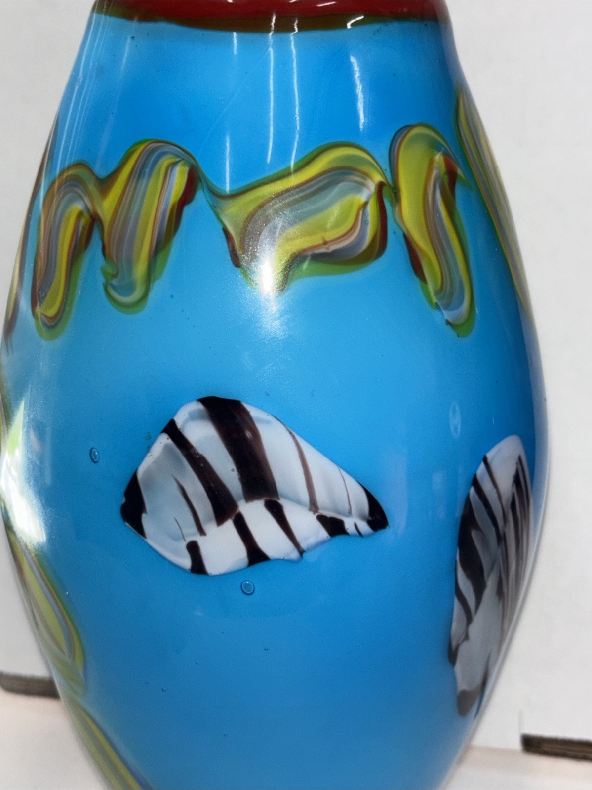Lovely Murano Style Hand Blown Art Glass Oval Vase Blue Green Abstract 10 3/4”