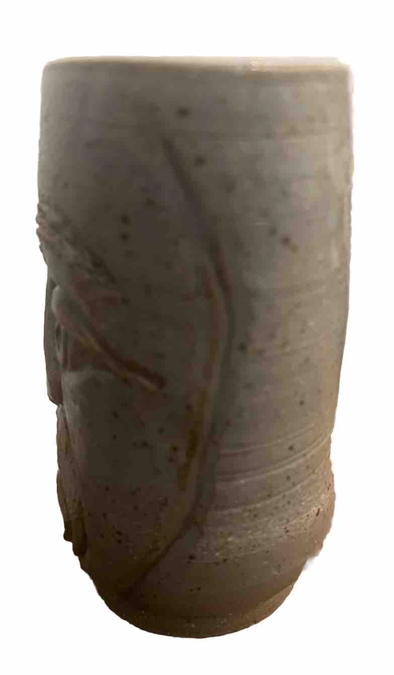 Original Gray Face Pottery Vase Terracotta Signed MM 5 3/8”T 4.75”L