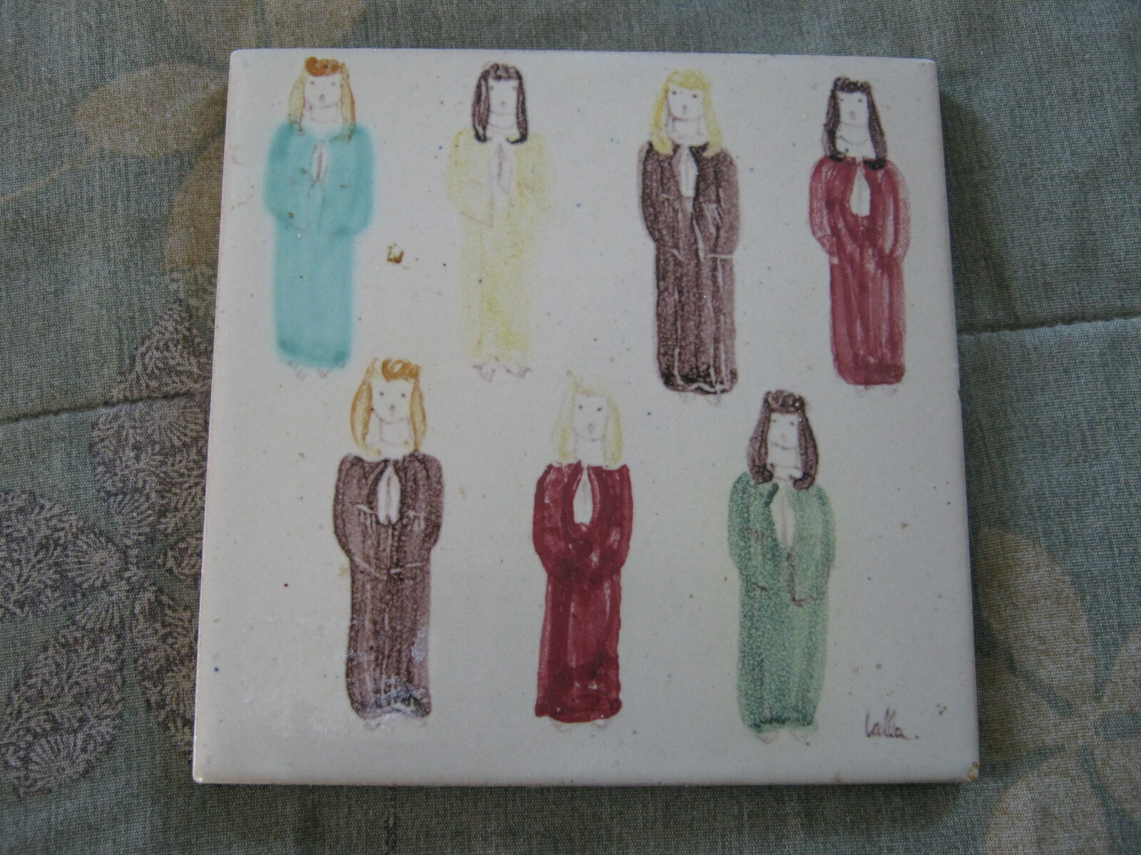 VINTAGE 1943 ART TILE BIBLE’S SEVEN VIRGINS SWEDISH CERAMICIST LALLA REUTERBORG