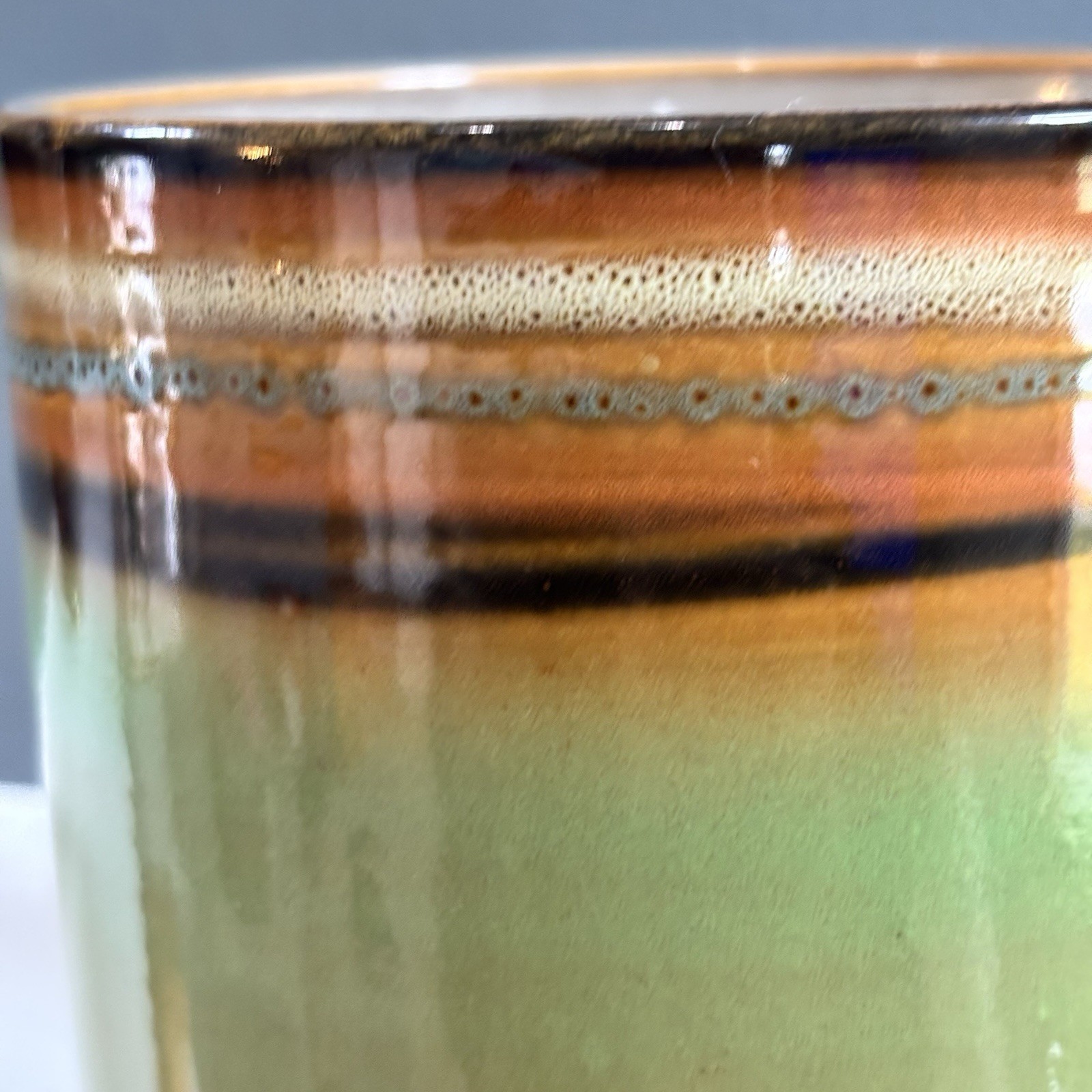 MCM Multi-Colored Hand Painted Glazed Crock Vase 5-1/8” Tall & Diameter