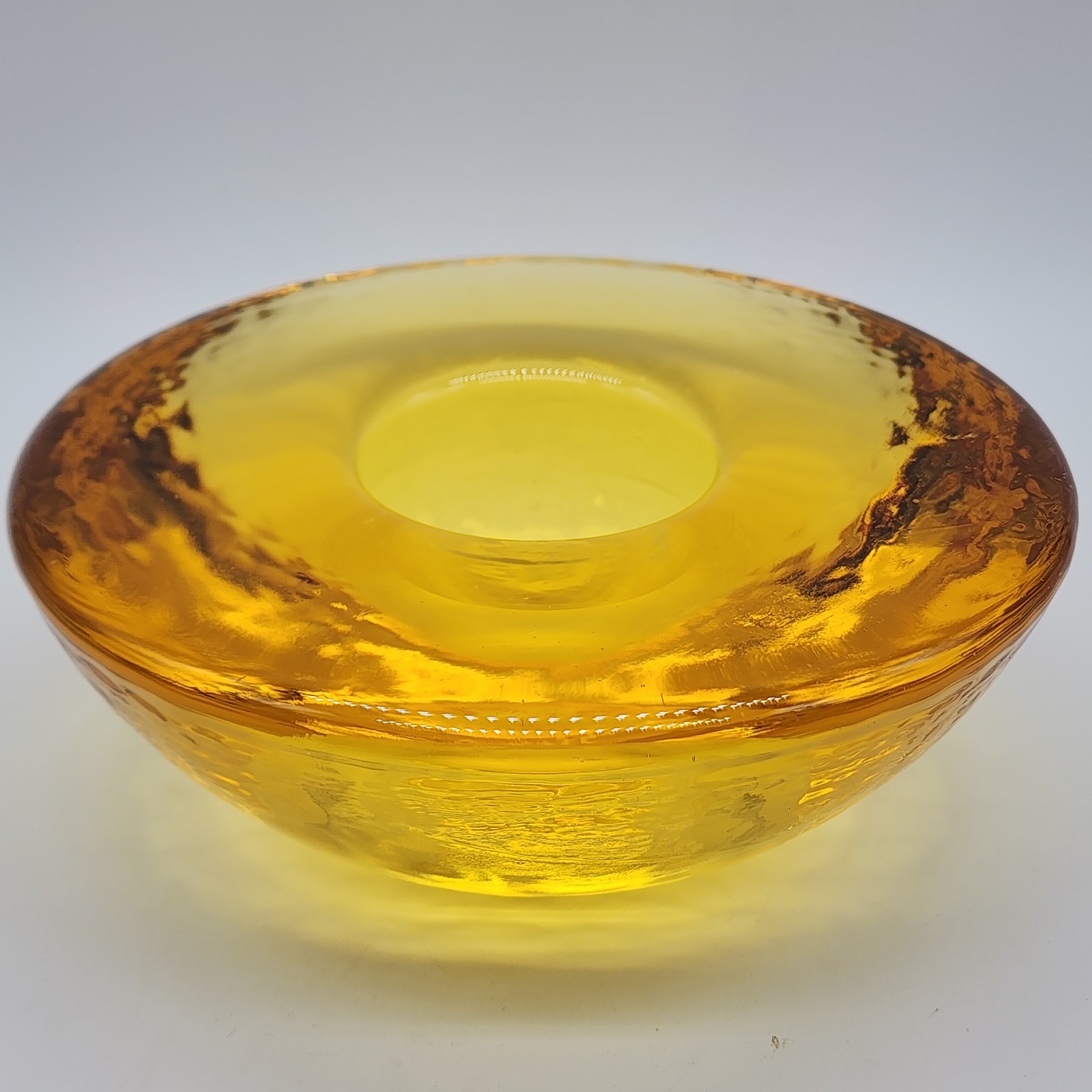 Fire & Light Signed Amber Recycled Art Glass Votive Candle Holder 6″ USA VTG