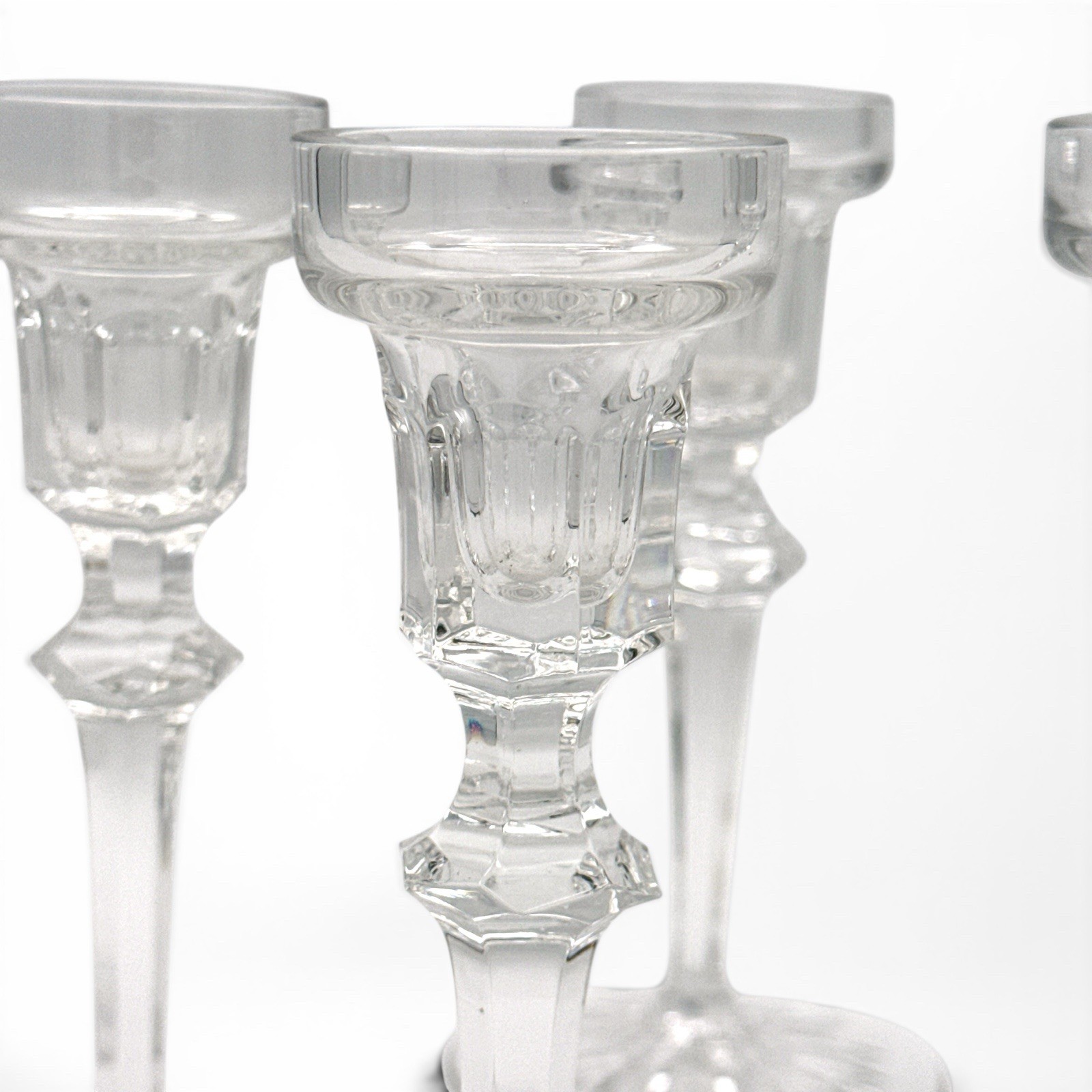 Rogaska Crystal Richmond 6in Single Light Candlestick Notched Multisided 4Pc Set
