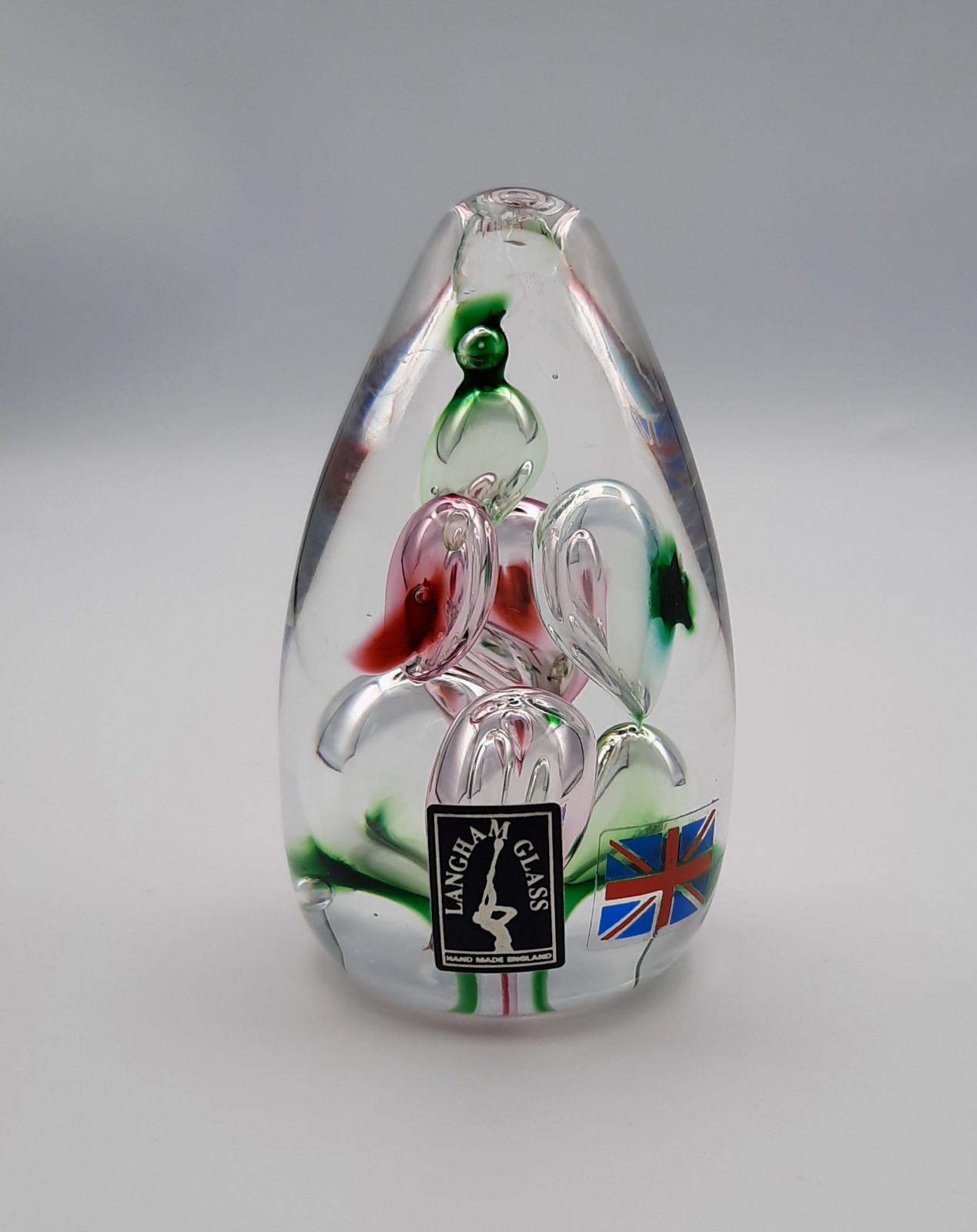 Langham England Egg Shaped Blown Glass Paperweight Mulitcolor Bubbles 3 x 2 Inch