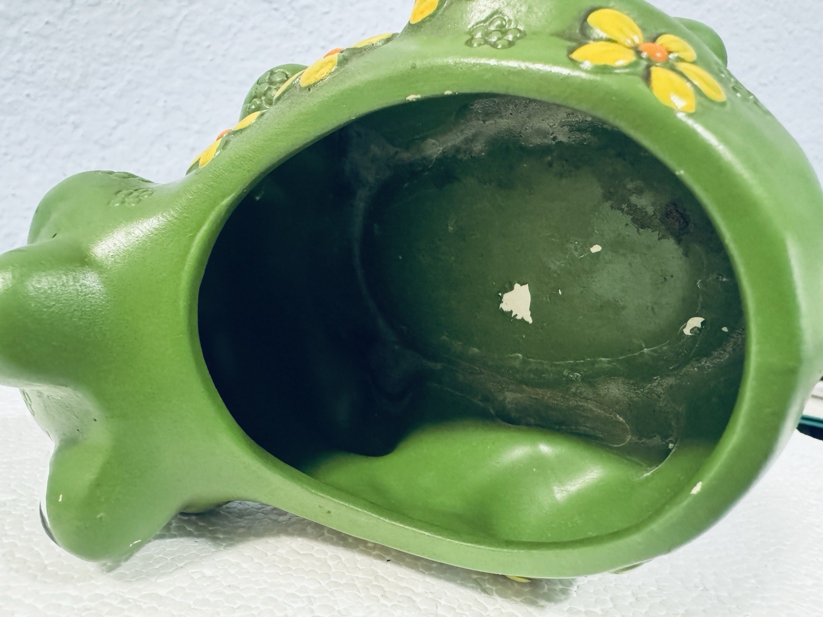 VTG Green Frog Toad Ceramic Planter Cachepot Japan Lorrie Designs Floral RARE