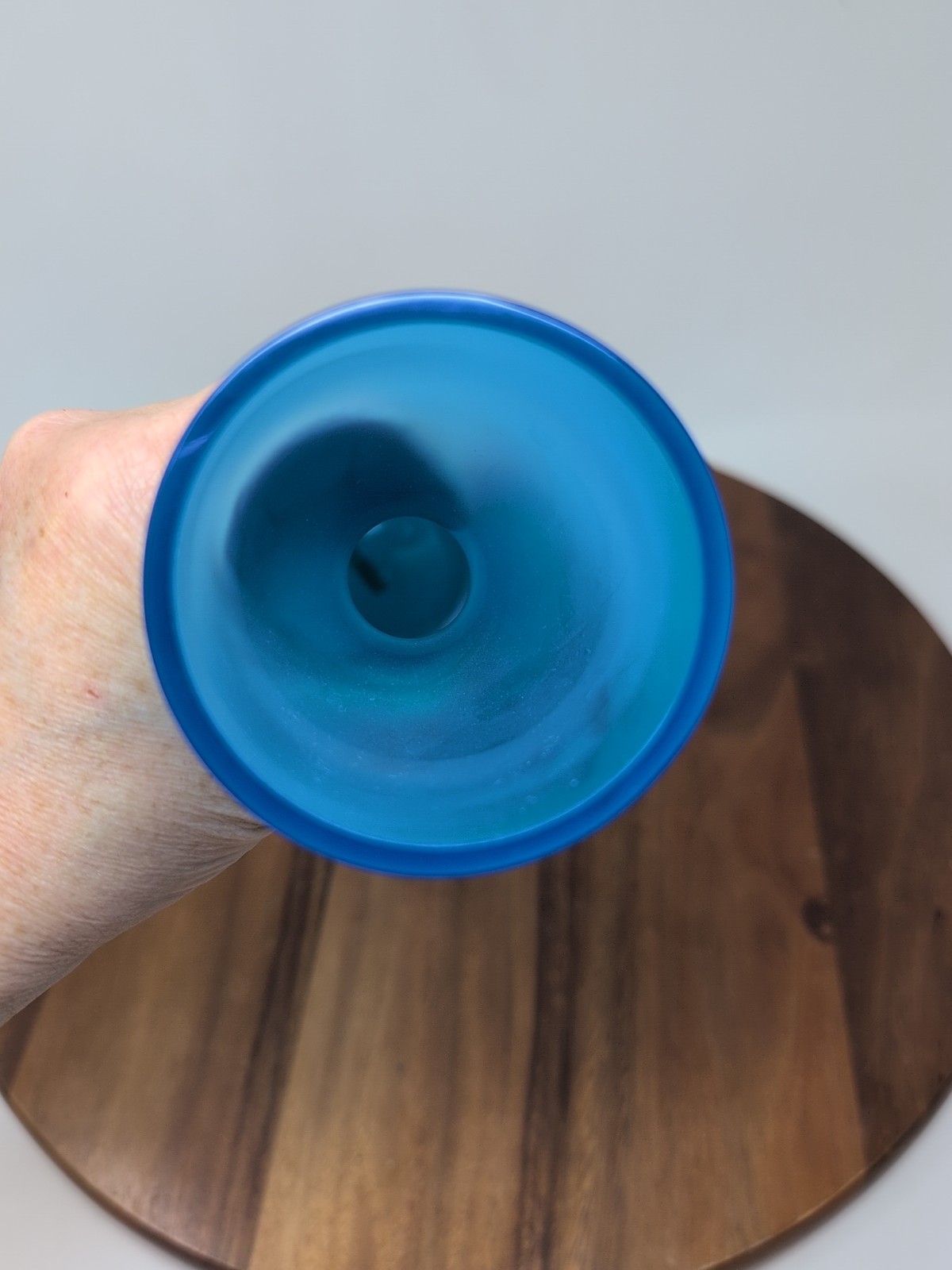 Beautiful Blue Satin Art Glass Vase Portugal 11.5 In Tall