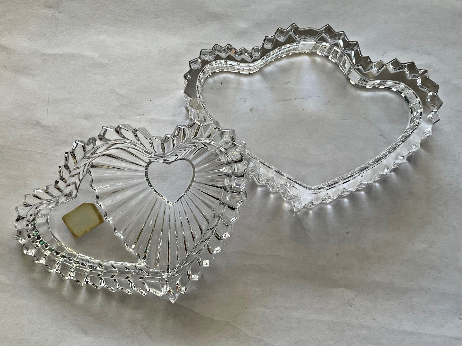 Vintage Mikasa Germany Crystal Double Heart Trinket Box Starburst Jewelry