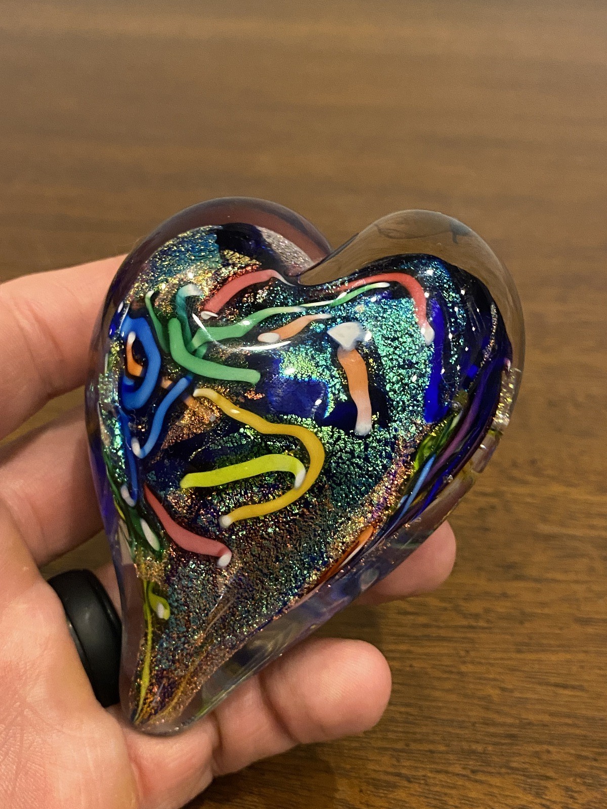 STUNNING Glass Eye Studio Multicolored HEARTS OF FIRE Sparkle Paperweight 3.75″L