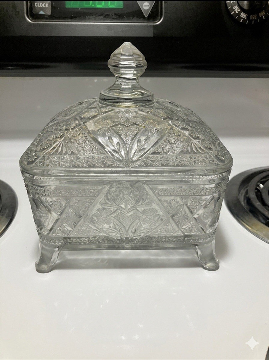 Indiana Glass Clear Square Floral Decorative Box w/ Lid 5x5x5in READ description