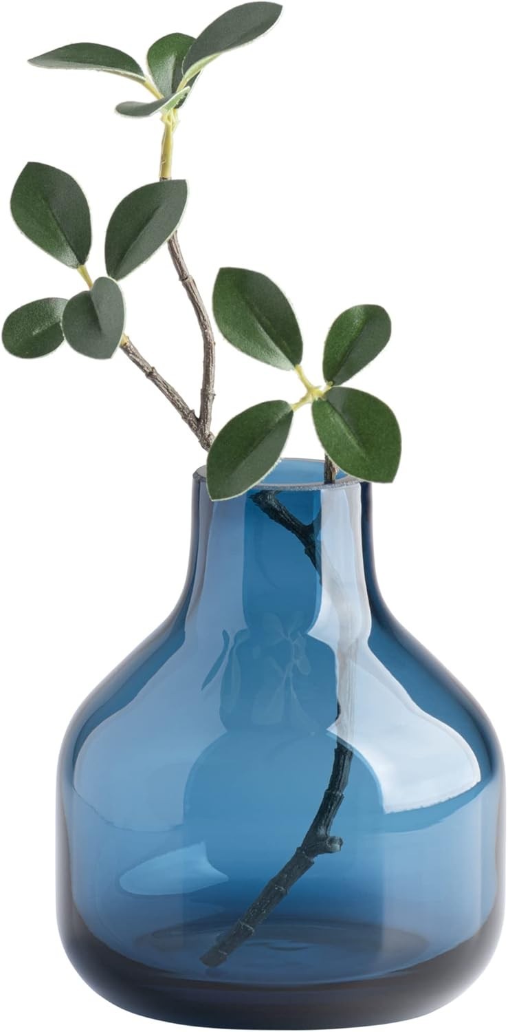 Versatile 5″ Tall Blue Glass Vase – Ideal for Blooms & Elegant Centerpieces