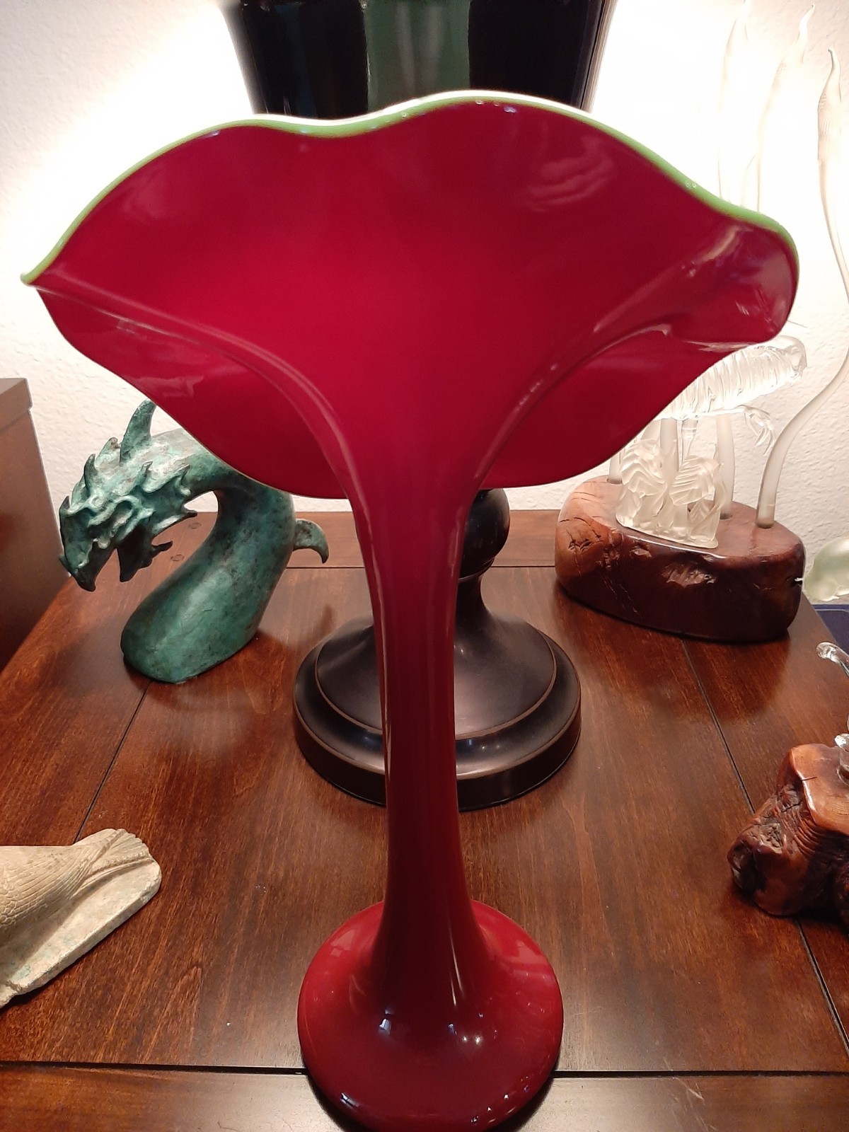 STUNNING VINTAGE GREEN AND RED JACK IN THE PULPIT VASE. POSSIBLE EXPERIMENTAL!!