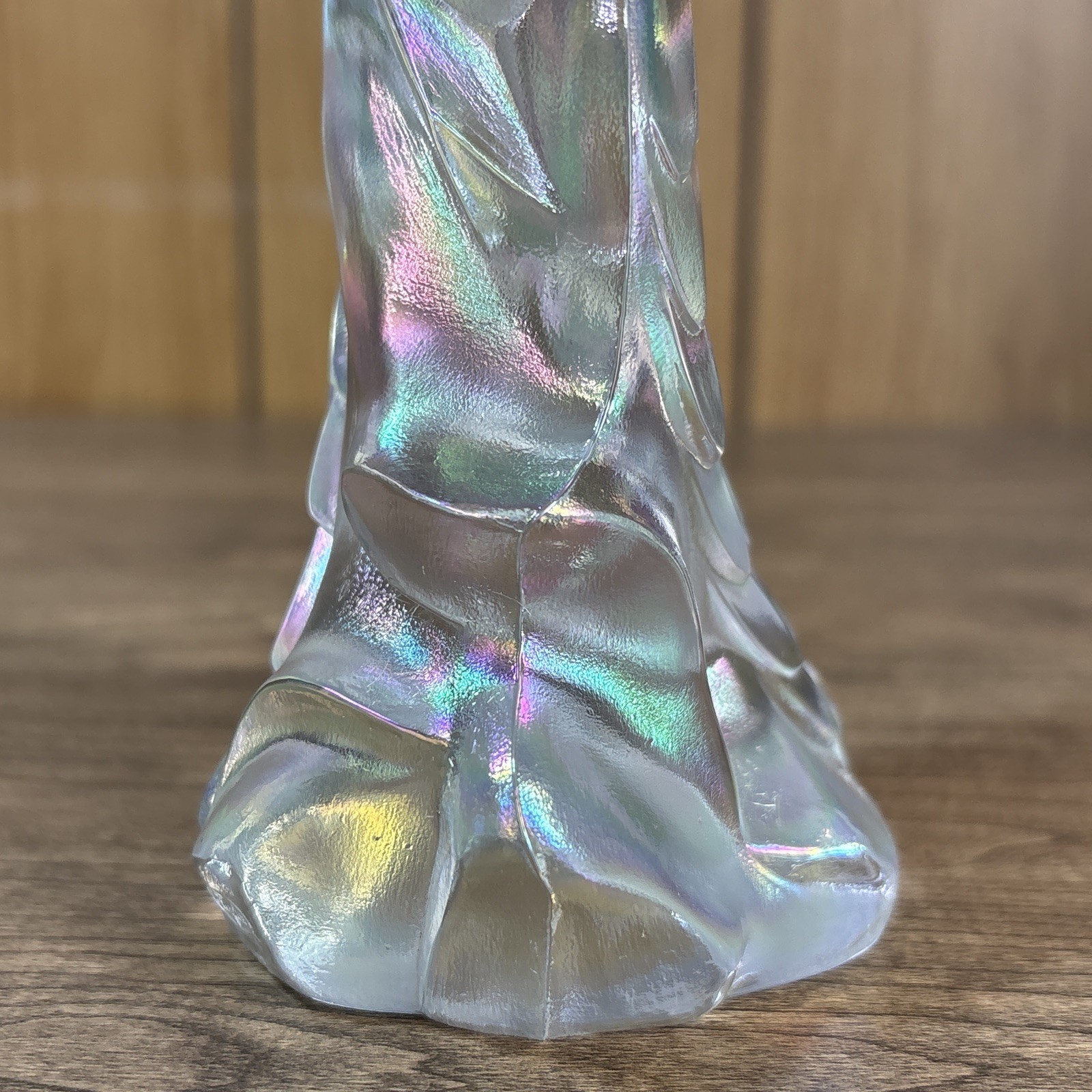 Rare NON Coralline Wings Fenton Art Glass Iridescent Angel Figurine White Clear