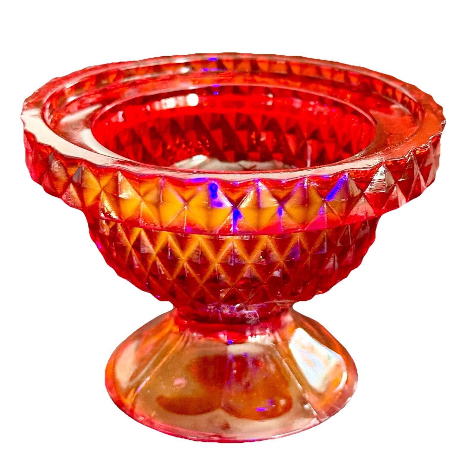 Vintage Viking Glass Diamond Point Fairy Lamp *BASE ONLY Red Amberina W/ Cadmium