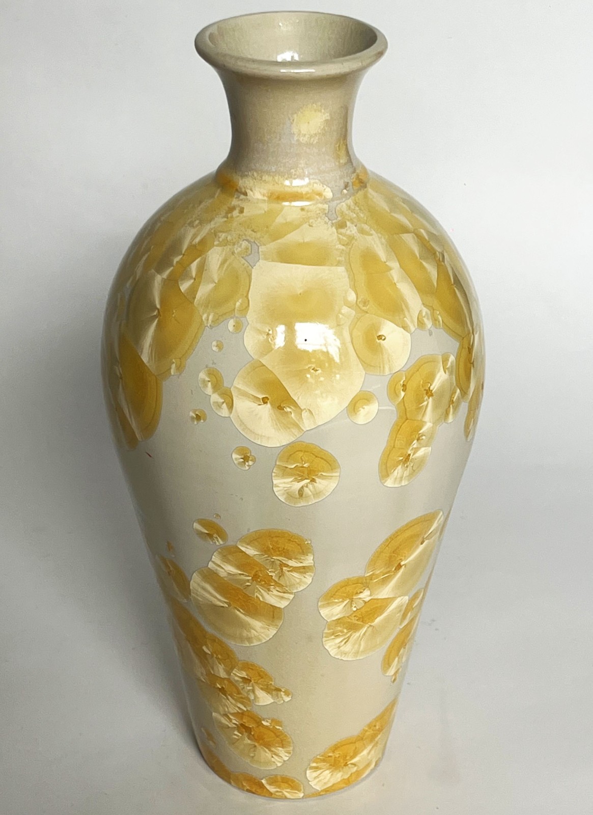 VTG ARTS & CRAFTS MISSION STYLE YELLOW CRYSTALLINE PORCELAIN CERAMIC 12″ VASE