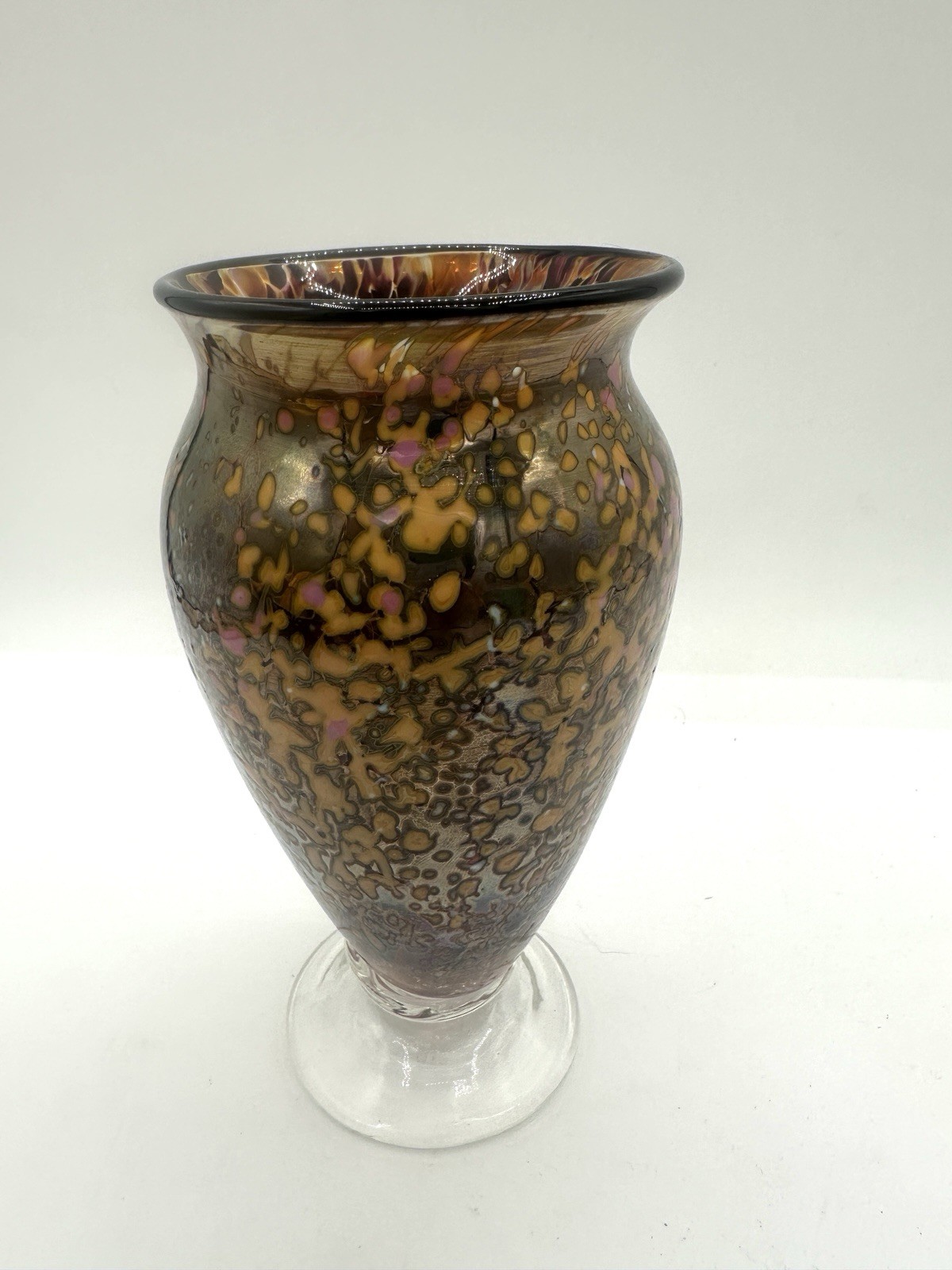 Studio Art Glass Vase Mottled Confetti Frit 6″ Signed Joseph 1993