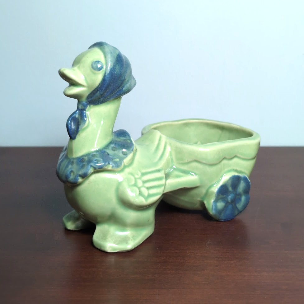 Vtg SHAWNEE Anthropomorphic Mother Goose w/ Cart Duck Planter Baby Nursery USA