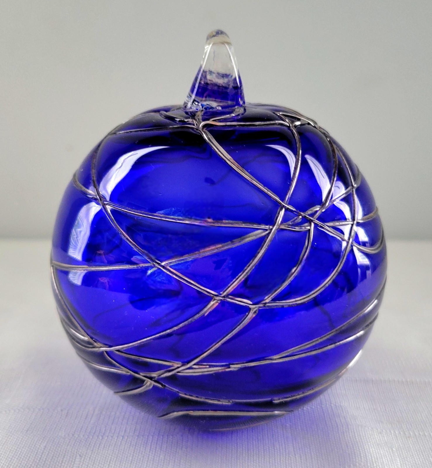 PartyLite Calypso Cobalt Blue Blown Glass Sphere Ball Ornament Vintage Romania