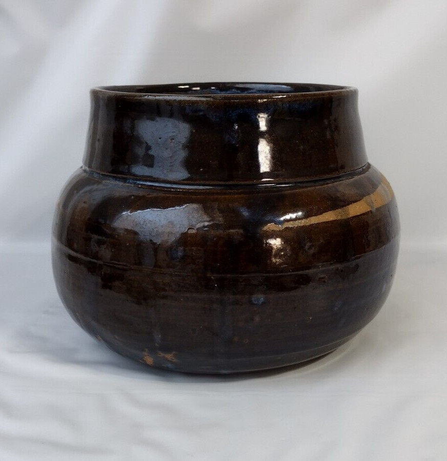 VTG Art Pottery Browns & Blue Drip Glaze Planter Pot Vase Signed Rathbone ’85