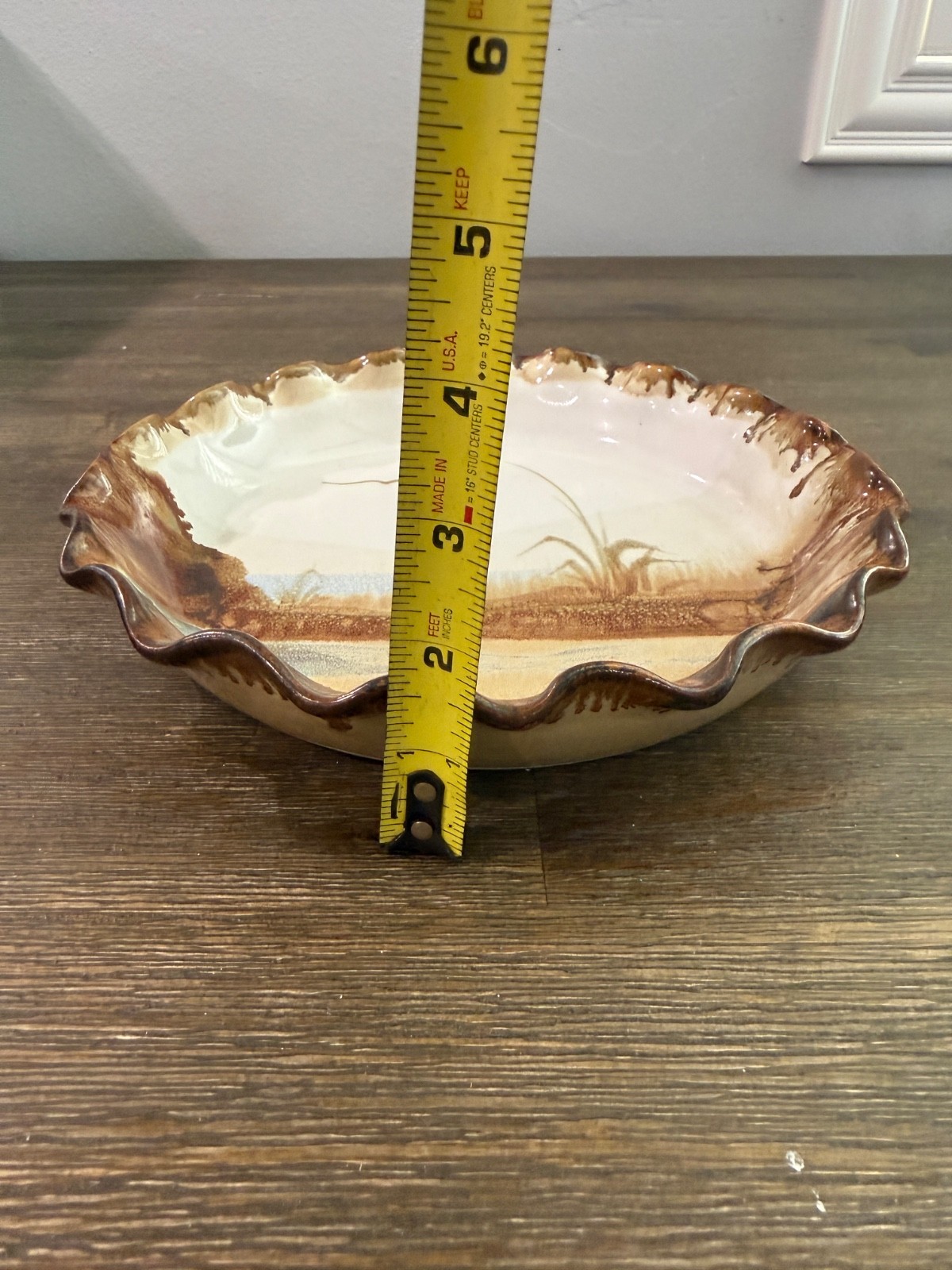 VINTAGE TONY EVANS PIE PLATE ART POTTERY LANDSCAPE BEACH SCENE SIGNED