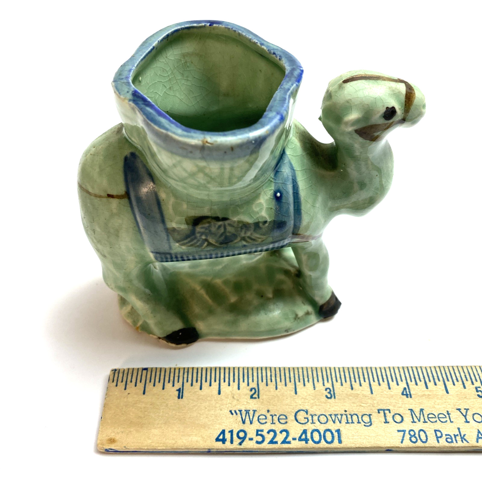 Vintage Crackle Glaze Camel Planter Japan 4″ Succulent Pot Art Pottery