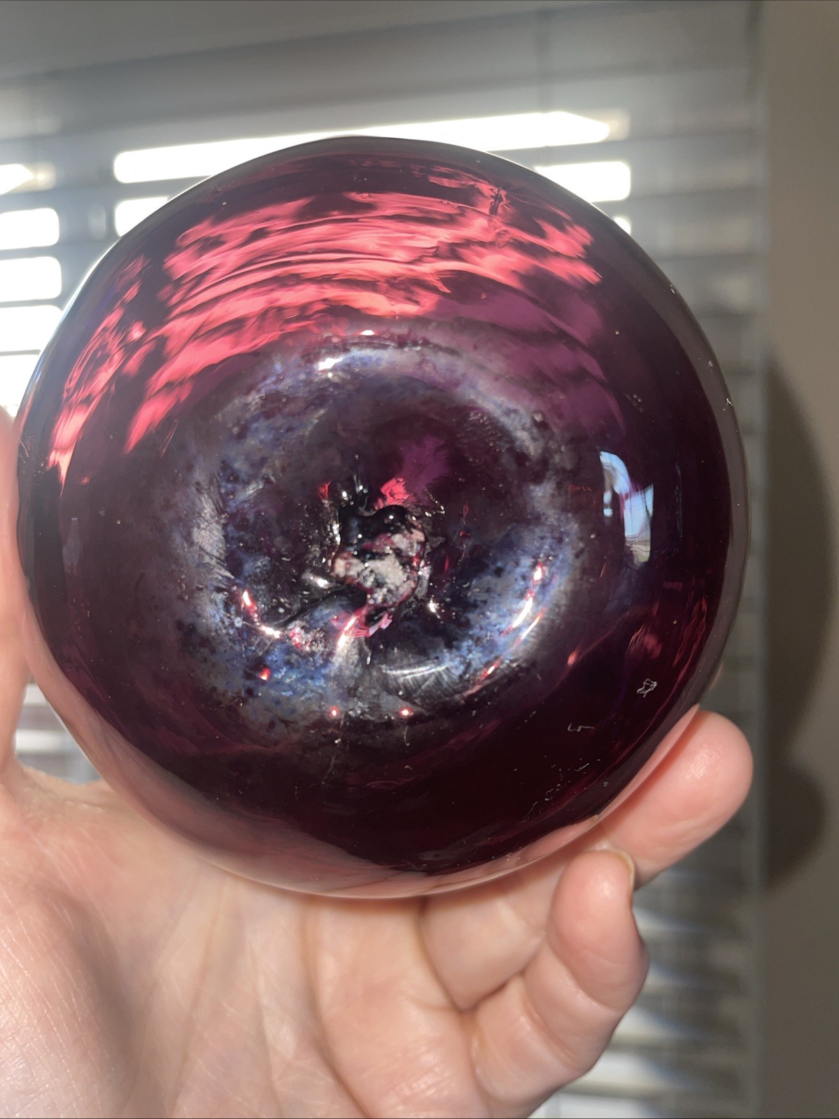 Vintage Artisan Glass Hand Blown Purple Glass Sphere/Orb Fishing 3 3/4” Diameter