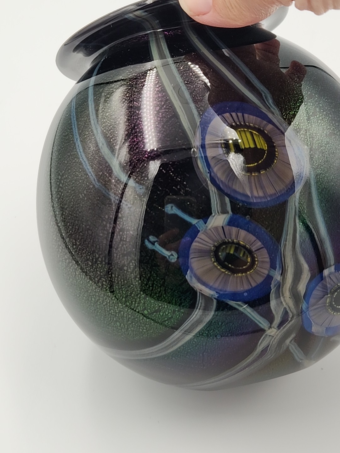 Eickholt 2001 Multicolored Dichroic Seascape Urchin Glass Vase 5 1/4″ T
