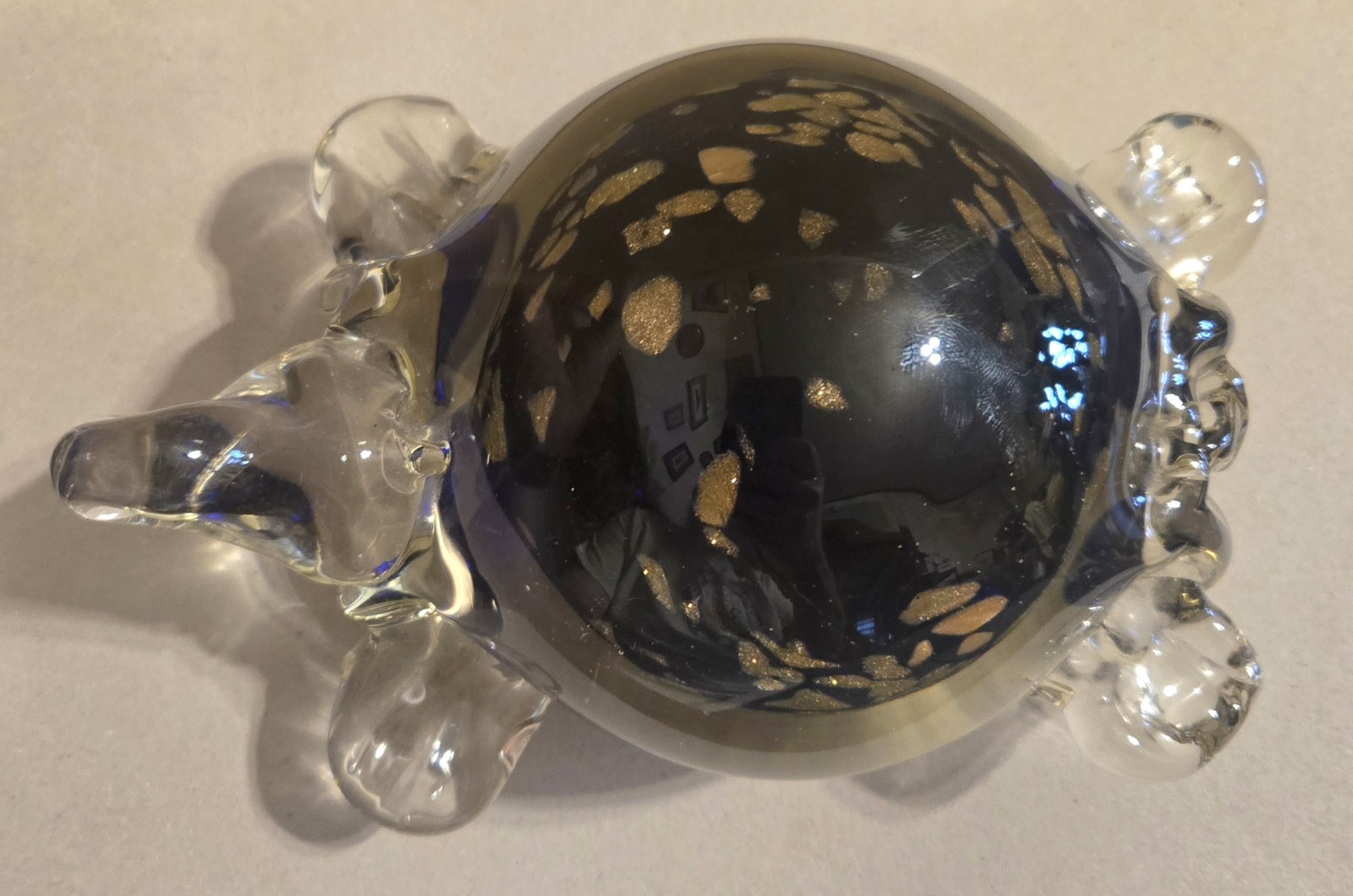 Glass Art Gorgeous Designs China Blue Gold Glass Sea Turtle 4lb Paperweight