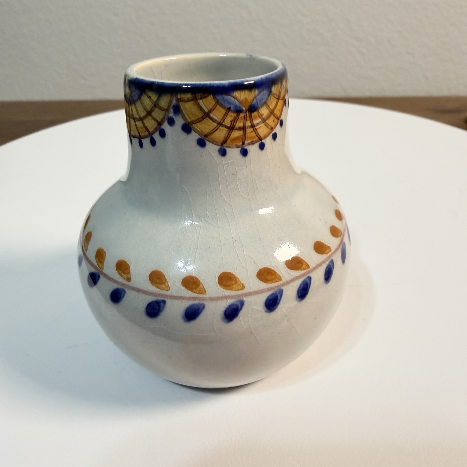 Antique Portuguese Pottery Miniature Vase Signed