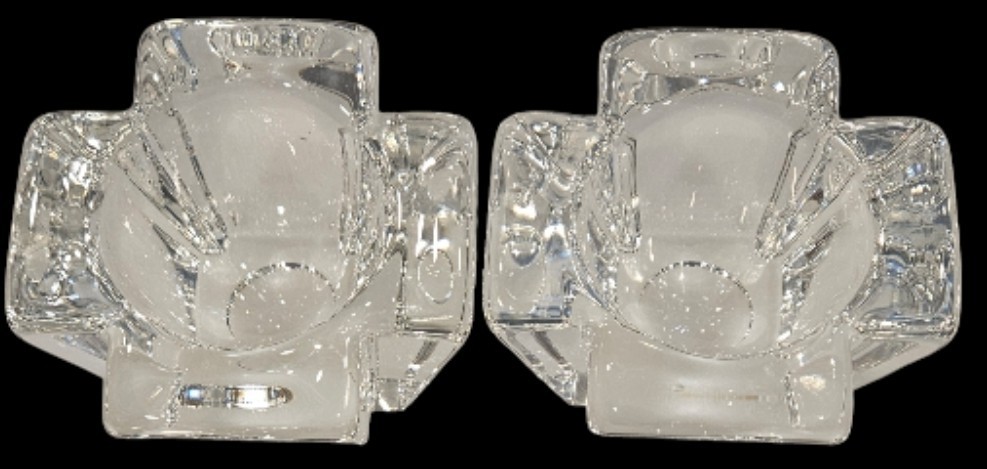 TWO (2) ORREFORS Candle Holders Anna Ehrner Luxury Crystal Sweeden 3.75″D