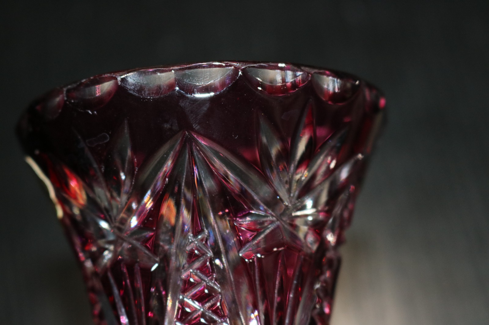 Vintage Nachtmann Bleikristall Cut to Clear Crystal Cranberry Red Vase 4 1/8″