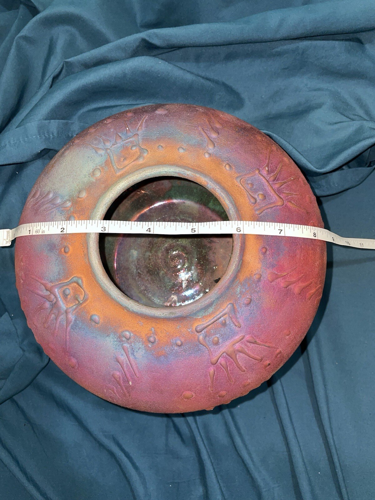 Spaulding Taylor Signed Raku Vase Inlaid Copper Wire Wrap High Iridescent Colors