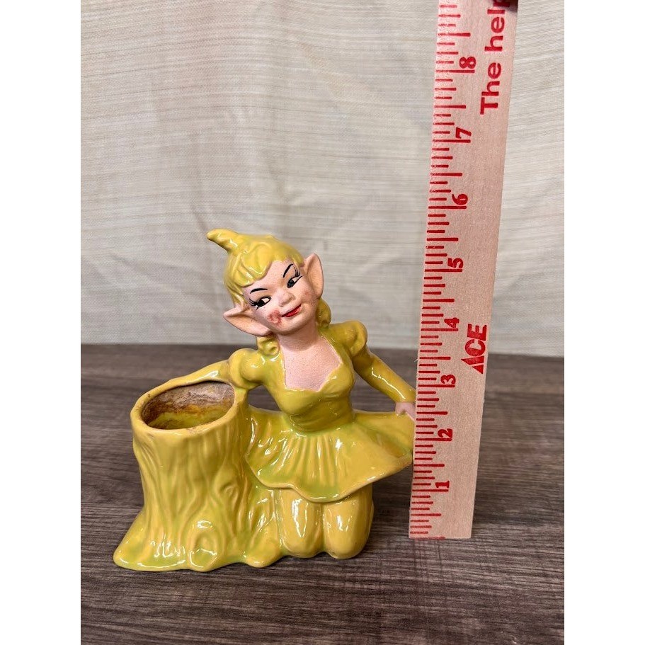 Vintage 1951 Gilner California Pottery Pixie Elf Figurine Planter Chartreuse