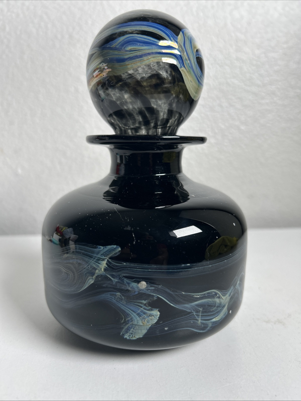 Vintage 1970’s Mdina Art glass Decanter Made in Malta Signed Black Rare
