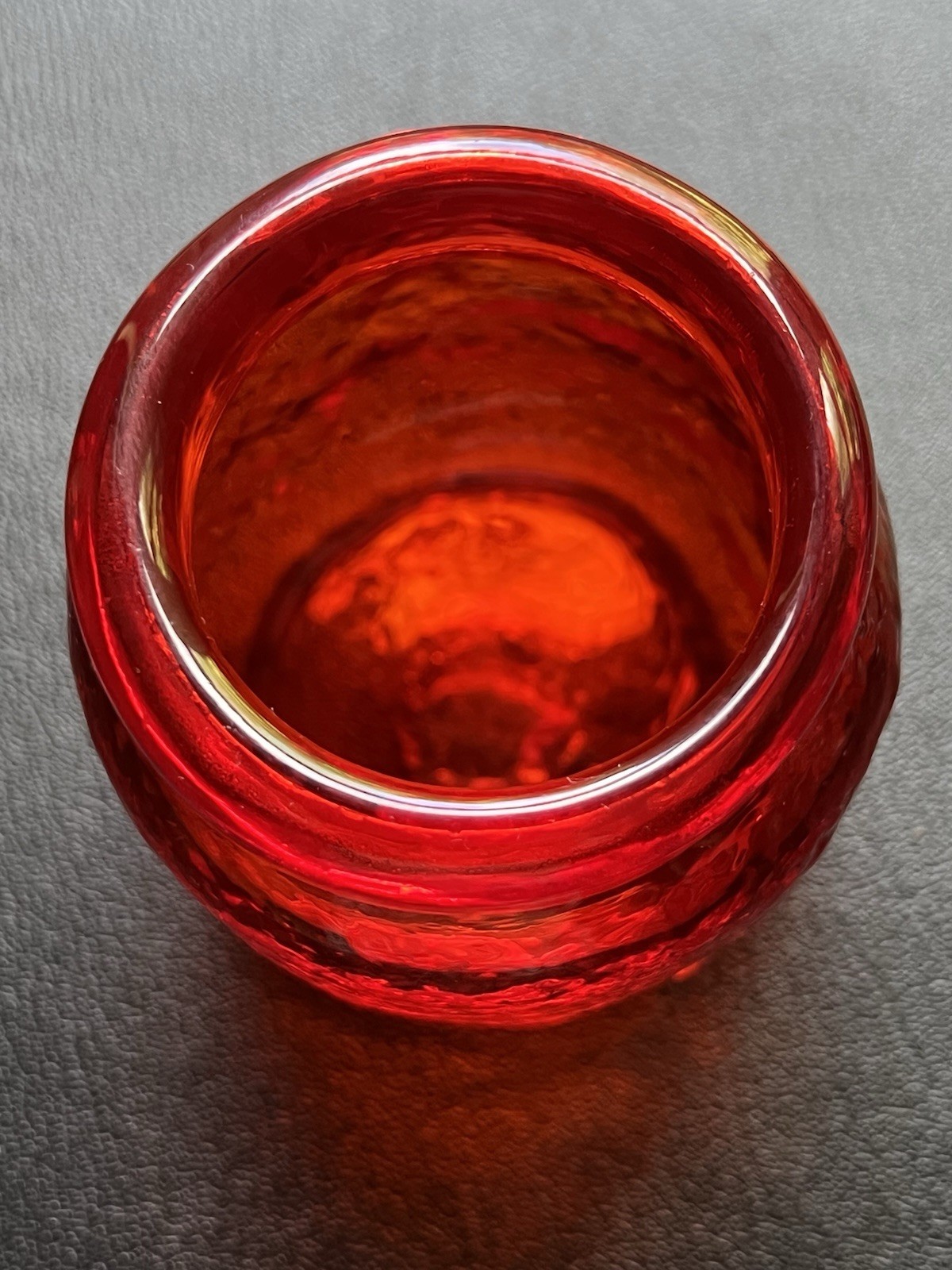 Vintage Tangerine Orange Glass Vase Jar Hand Blown 3-1/4″ h x 2-1/2″ w