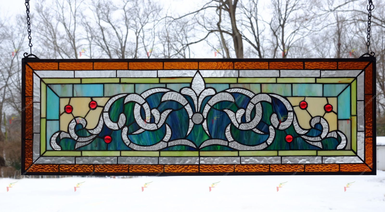 35.5″ x 11.75″ Handcrafted Tiffany Style Stained Glass Window Panel HF138