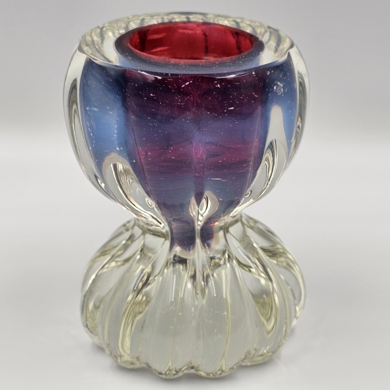 Vintage Sommerso Art Glass Paperweight Inkwell Petal Cased Red Purple READ