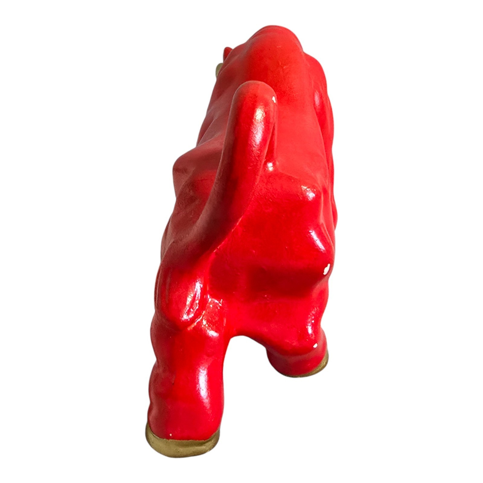 Vintage MCM Ceramic Pottery Fighting Bull Red & Gold 10″ Long 6″ Tall