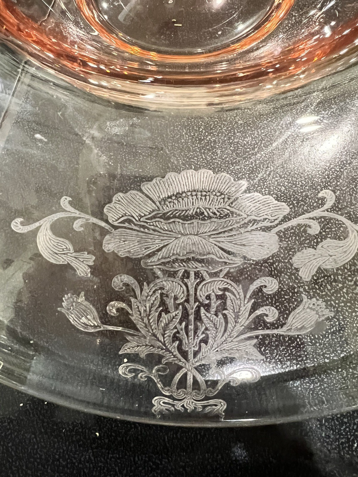 VTG Cambridge 9” Pink Glass “Draped Lady” Flower Frog & Rolled edge console bowl