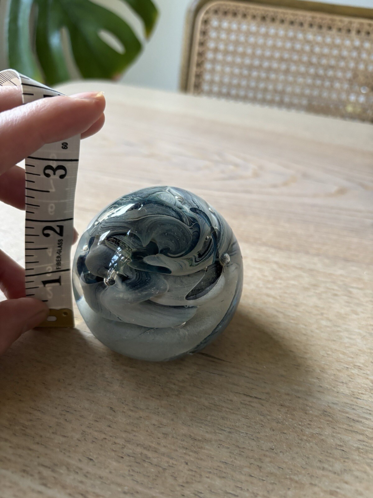 Vintage Rare Design Glass Blue Sphere Art Paperweight ~2.75 Inches